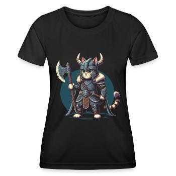 Viking Cat Helmet Nordic Cat Lover Norwegian - Women's Functional T-Shirt - black - Front - AI Model Female 172 light (172cm)