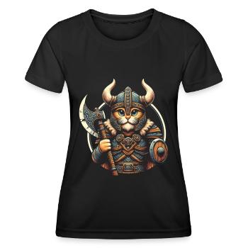 Viking Cat Helmet Nordic Cat Lover Norwegian - Women's Functional T-Shirt - black - Front - AI Model Female 172 light (172cm)