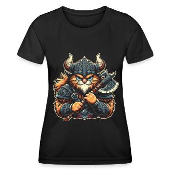 Viking Cat Helmet Nordic Cat Lover Norwegian - Women's Functional T-Shirt - black - Front - AI Model Female 172 light (172cm)