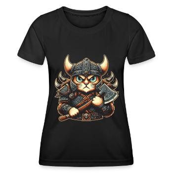 Viking Cat Helmet Nordic Cat Lover Norwegian - Women's Functional T-Shirt - black - Front - AI Model Female 172 light (172cm)