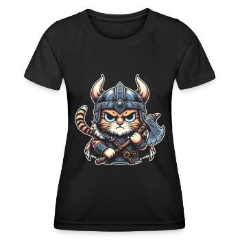 Viking Cat Helmet Nordic Cat Lover Norwegian - Women's Functional T-Shirt - black - Front - AI Model Female 172 light (172cm)