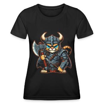 Viking Cat Helmet Nordic Cat Lover Norwegian - Women's Functional T-Shirt - black - Front - AI Model Female 172 light (172cm)