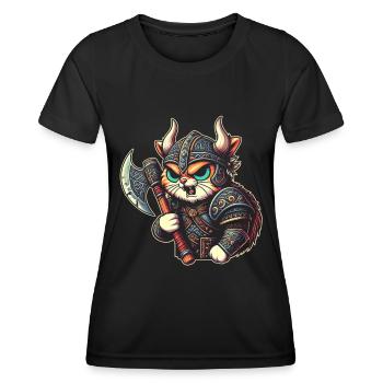 Viking Cat Helmet Nordic Cat Lover Norwegian - Women's Functional T-Shirt - black - Front - AI Model Female 172 light (172cm)