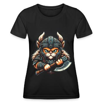 Viking Cat Helmet Nordic Cat Lover Norwegian - Women's Functional T-Shirt - black - Front - AI Model Female 172 light (172cm)