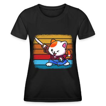 Japanese Samurai Cat Warrior Retro Ninja - Women's Functional T-Shirt - black - Front - AI Model Female 172 light (172cm)