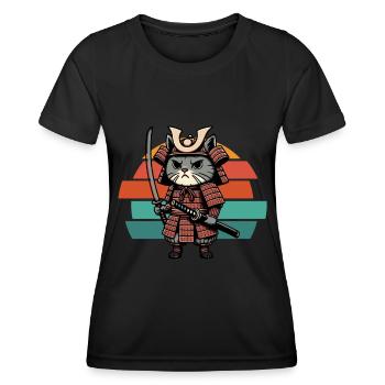 Japanese Samurai Cat Warrior Retro Ninja - Women's Functional T-Shirt - black - Front - AI Model Female 172 light (172cm)