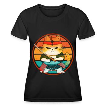 Japanese Samurai Cat Warrior Retro Ninja - Women's Functional T-Shirt - black - Front - AI Model Female 172 light (172cm)