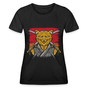 Japanese Samurai Cat Warrior Retro Ninja - Women's Functional T-Shirt - black - Front - AI Model Female 172 light (172cm)