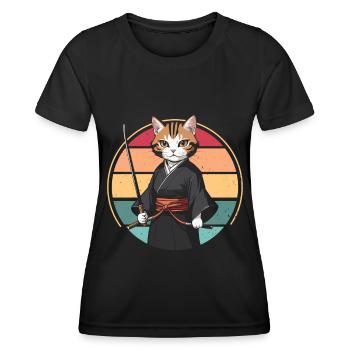 Japanese Samurai Cat Warrior Retro Ninja - Women's Functional T-Shirt - black - Front - AI Model Female 172 light (172cm)