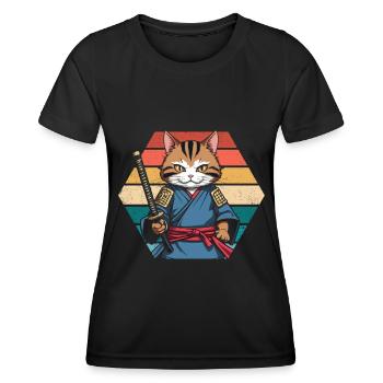 Japanese Samurai Cat Warrior Retro Ninja - Women's Functional T-Shirt - black - Front - AI Model Female 172 light (172cm)