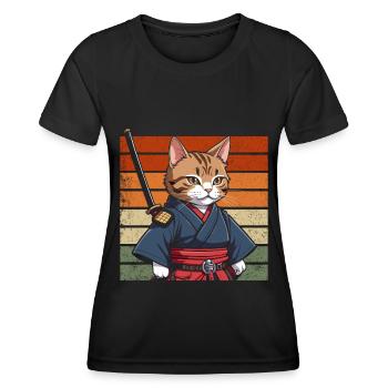 Japanese Samurai Cat Warrior Retro Ninja - Women's Functional T-Shirt - black - Front - AI Model Female 172 light (172cm)