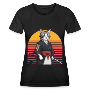 Japanische Samurai -Katzenkrieger Retro Ninja - Frauen Funktions-T-Shirt - Schwarz - Vorne - AI Model Female 172 light (172cm)