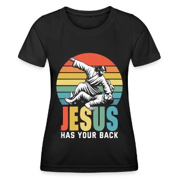 Jesus Hat Deinen Rücken BJJ Jiu Jitsu Christian - Frauen Funktions-T-Shirt - Schwarz - Vorne - AI Model Female 172 light (172cm)
