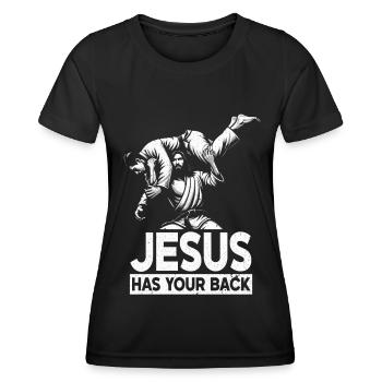 Jesus Hat Deinen Rücken BJJ Jiu Jitsu Christian - Frauen Funktions-T-Shirt - Schwarz - Vorne - AI Model Female 172 light (172cm)