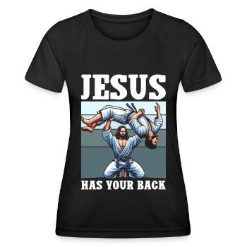 Jesus Hat Deinen Rücken BJJ Jiu Jitsu Christian - Frauen Funktions-T-Shirt - Schwarz - Vorne - AI Model Female 172 light (172cm)