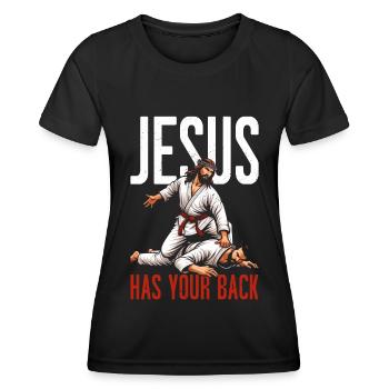 Jesus Hat Deinen Rücken BJJ Jiu Jitsu Christian - Frauen Funktions-T-Shirt - Schwarz - Vorne - AI Model Female 172 light (172cm)