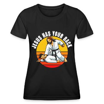 Jesus Hat Deinen Rücken BJJ Jiu Jitsu Christian - Frauen Funktions-T-Shirt - Schwarz - Vorne - AI Model Female 172 light (172cm)