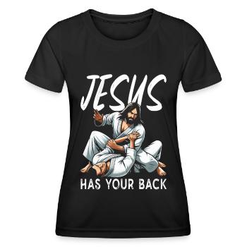 Jesus Hat Deinen Rücken BJJ Jiu Jitsu Christian - Frauen Funktions-T-Shirt - Schwarz - Vorne - AI Model Female 172 light (172cm)
