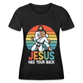 Jesus Hat Deinen Rücken BJJ Jiu Jitsu Christian - Frauen Funktions-T-Shirt - Schwarz - Vorne - AI Model Female 172 light (172cm)