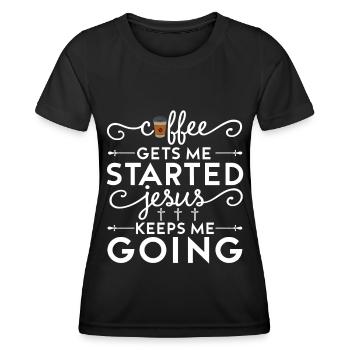 Le café me fait avancer, Jésus me fait avancer - T-shirt sport Femme - noir - Devant - AI Model Female 172 light (172cm)
