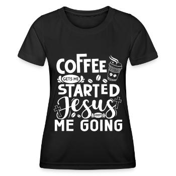Le café me fait avancer, Jésus me fait avancer - T-shirt sport Femme - noir - Devant - AI Model Female 172 light (172cm)