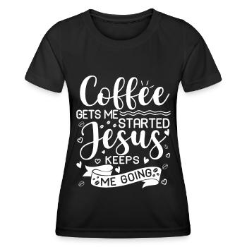Le café me fait avancer, Jésus me fait avancer - T-shirt sport Femme - noir - Devant - AI Model Female 172 light (172cm)