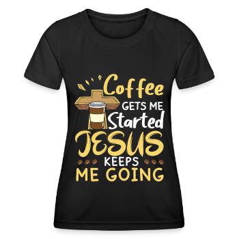 Le café me fait avancer, Jésus me fait avancer - T-shirt sport Femme - noir - Devant - AI Model Female 172 light (172cm)