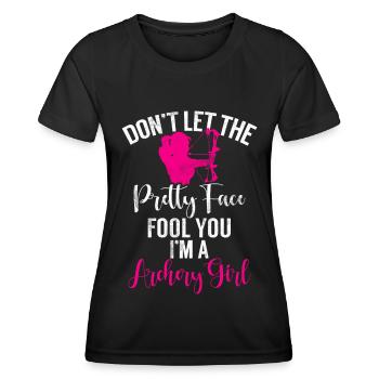Bogenschießen Bowhunter Shooting Girls Pfeiljagd - Frauen Funktions-T-Shirt - Schwarz - Vorne - AI Model Female 172 light (172cm)