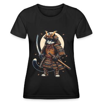 Japanische Samurai -Katzenkrieger Retro Ninja - Frauen Funktions-T-Shirt - Schwarz - Vorne - AI Model Female 172 light (172cm)