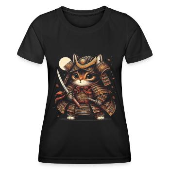 Japanese Samurai Cat Warrior Retro Ninja - Women's Functional T-Shirt - black - Front - AI Model Female 172 light (172cm)
