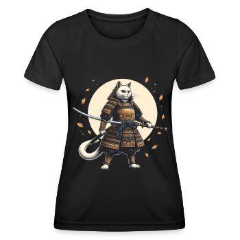 Japanese Samurai Cat Warrior Retro Ninja - Women's Functional T-Shirt - black - Front - AI Model Female 172 light (172cm)