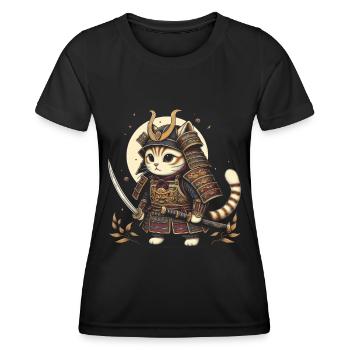 Japanische Samurai -Katzenkrieger Retro Ninja - Frauen Funktions-T-Shirt - Schwarz - Vorne - AI Model Female 172 light (172cm)
