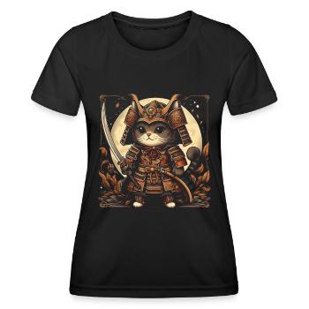 Japanese Samurai Cat Warrior Retro Ninja - Women's Functional T-Shirt - black - Front - AI Model Female 172 light (172cm)