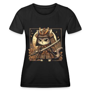Japanische Samurai -Katzenkrieger Retro Ninja - Frauen Funktions-T-Shirt - Schwarz - Vorne - AI Model Female 172 light (172cm)
