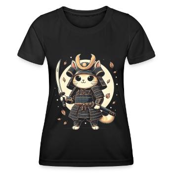 Japanische Samurai -Katzenkrieger Retro Ninja - Frauen Funktions-T-Shirt - Schwarz - Vorne - AI Model Female 172 light (172cm)