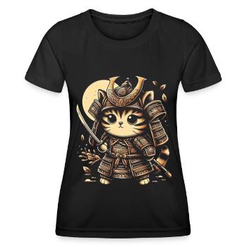 Japanische Samurai -Katzenkrieger Retro Ninja - Frauen Funktions-T-Shirt - Schwarz - Vorne - AI Model Female 172 light (172cm)