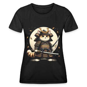 Japanese Samurai Cat Warrior Retro Ninja - Women's Functional T-Shirt - black - Front - AI Model Female 172 light (172cm)