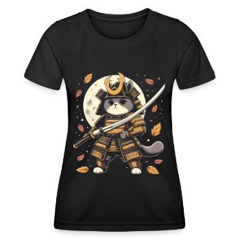 Japanese Samurai Cat Warrior Retro Ninja - Women's Functional T-Shirt - black - Front - AI Model Female 172 light (172cm)
