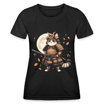 Japanische Samurai -Katzenkrieger Retro Ninja - Frauen Funktions-T-Shirt - Schwarz - Vorne - AI Model Female 172 light (172cm)