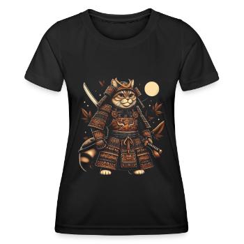 Japanische Samurai -Katzenkrieger Retro Ninja - Frauen Funktions-T-Shirt - Schwarz - Vorne - AI Model Female 172 light (172cm)