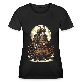 Japanese Samurai Cat Warrior Retro Ninja - Women's Functional T-Shirt - black - Front - AI Model Female 172 light (172cm)