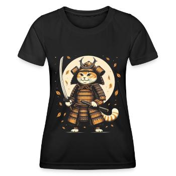 Japanese Samurai Cat Warrior Retro Ninja - Women's Functional T-Shirt - black - Front - AI Model Female 172 light (172cm)