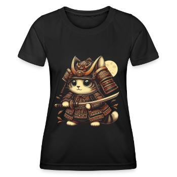 Japanese Samurai Cat Warrior Retro Ninja - Women's Functional T-Shirt - black - Front - AI Model Female 172 light (172cm)