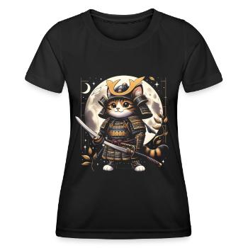 Japanese Samurai Cat Warrior Retro Ninja - Women's Functional T-Shirt - black - Front - AI Model Female 172 light (172cm)