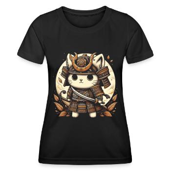 Japanische Samurai -Katzenkrieger Retro Ninja - Frauen Funktions-T-Shirt - Schwarz - Vorne - AI Model Female 172 light (172cm)