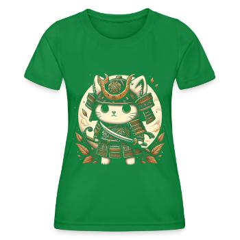 Japanese Samurai Cat Warrior Retro Ninja - Women's Functional T-Shirt - kelly green - Front - AI Model Female 172 dark (172cm)
