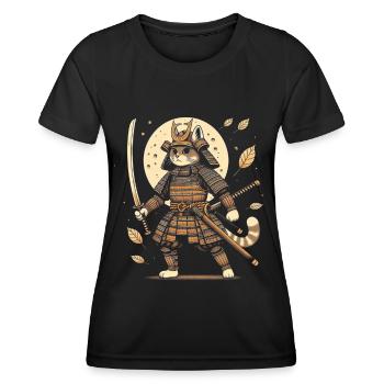 Japanische Samurai -Katzenkrieger Retro Ninja - Frauen Funktions-T-Shirt - Schwarz - Vorne - AI Model Female 172 light (172cm)