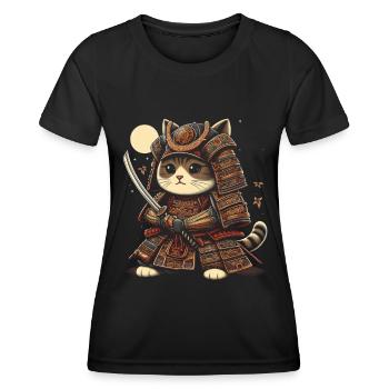 Japanische Samurai -Katzenkrieger Retro Ninja - Frauen Funktions-T-Shirt - Schwarz - Vorne - AI Model Female 172 light (172cm)