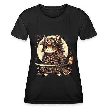 Japanische Samurai -Katzenkrieger Retro Ninja - Frauen Funktions-T-Shirt - Schwarz - Vorne - AI Model Female 172 light (172cm)