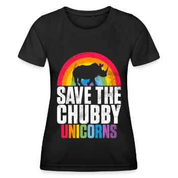 Speichern Sie Die Molligen Einhörner Fat Rino - Frauen Funktions-T-Shirt - Schwarz - Vorne - AI Model Female 172 light (172cm)